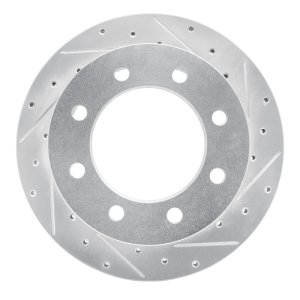 Chevrolet Silverado 3500 HD Brake Rotor (1) - Rear Right - R1 Concepts - Drilled & Slotted - Silver - `01-`10